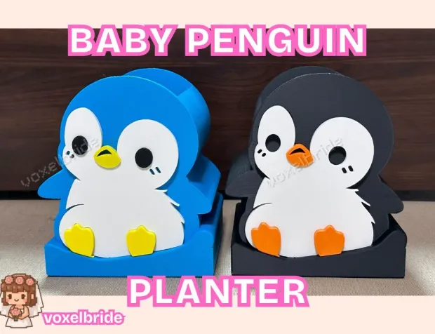 Cute penguin-shaped baby planter, 3D printed